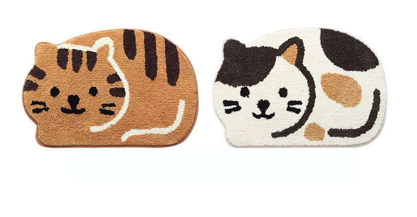 快速吸水植絨浴室腳踏墊-可愛貓貓-米白 (45x65cm)