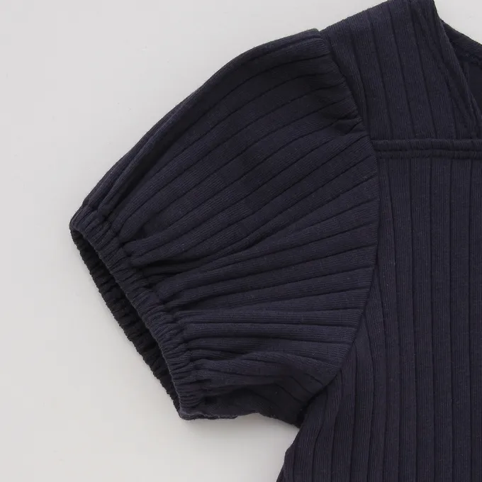 日本 Lycee mine - 方領羅紋可愛刺繡泡泡短袖上衣-愛心-象牙白