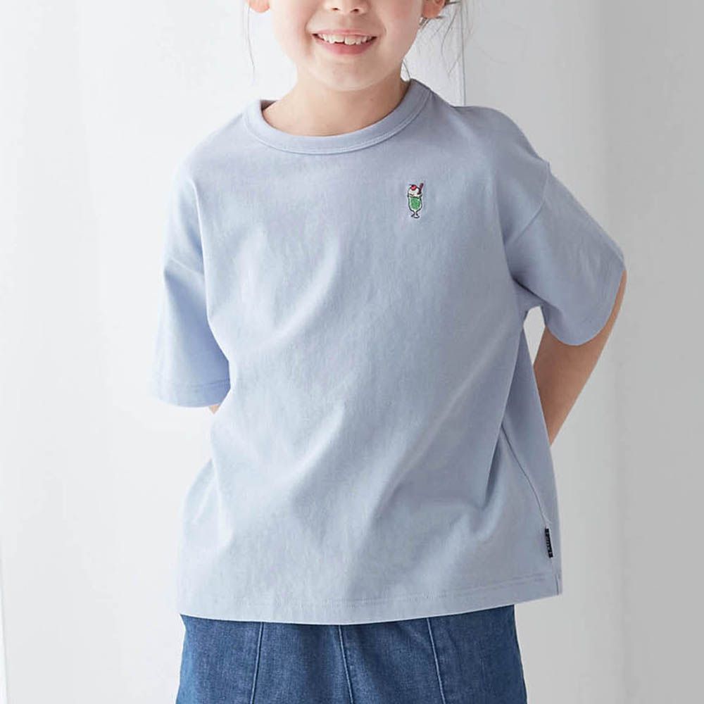 GITA 定番印花落肩短袖上衣-胸前聖代-淺藍紫