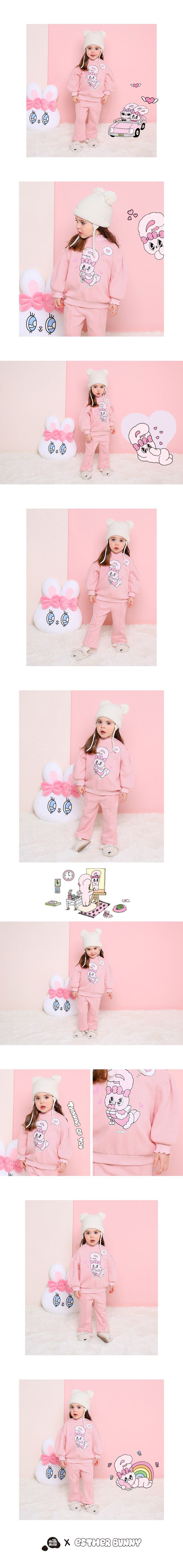 韓國 milk mile - (聯名款)天使兔兔內刷毛長袖套裝-粉