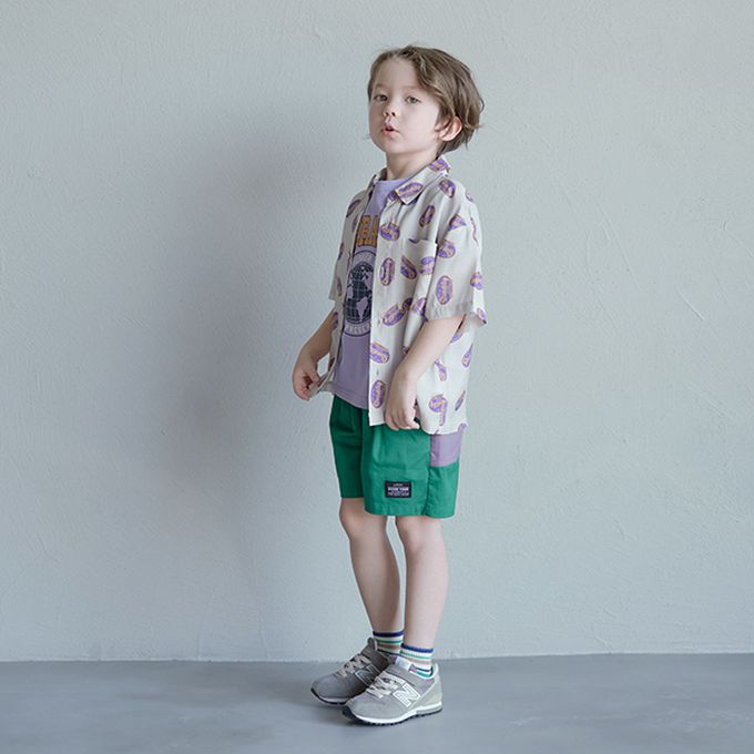 日本 b-ROOM - 滿版時髦印花休閒襯衫-衝浪-炭黑