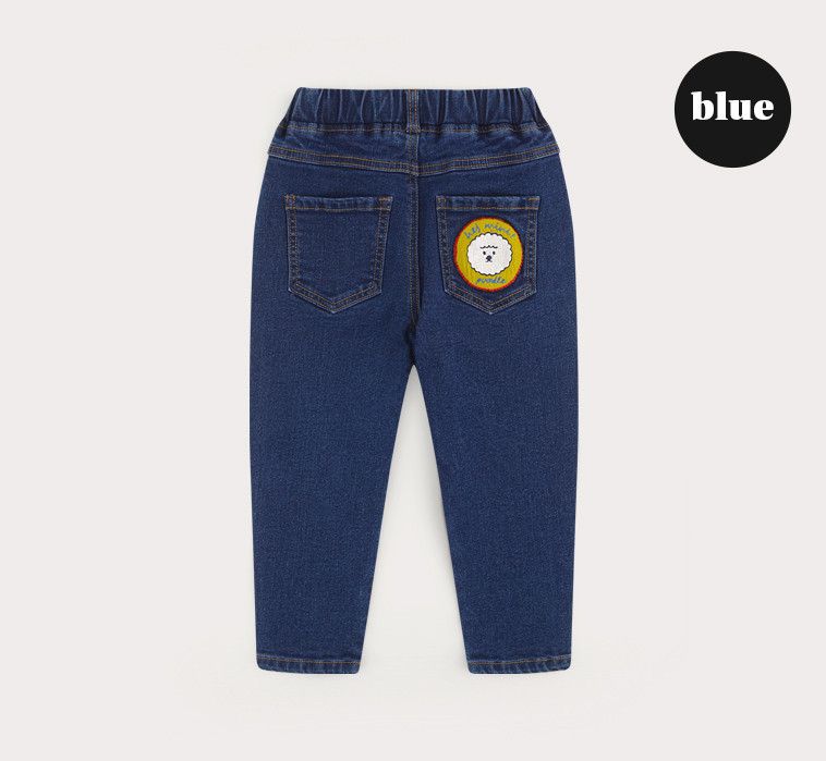 韓國 HEJMINI - (裏毛)小白狗徽章牛仔褲