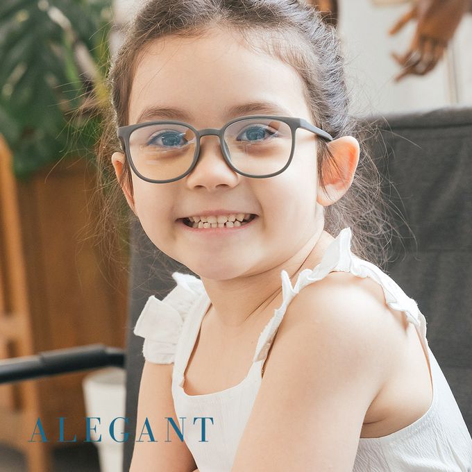 ALEGANT - 星空霧灰兒童專用輕量威靈頓矽膠彈性方框UV400濾藍光眼鏡