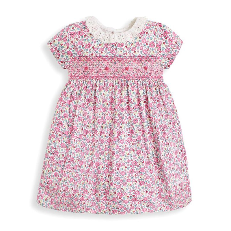 英國 JoJo Maman BeBe - 超優質嬰幼兒/兒童100％純棉短袖洋裝-小粉花