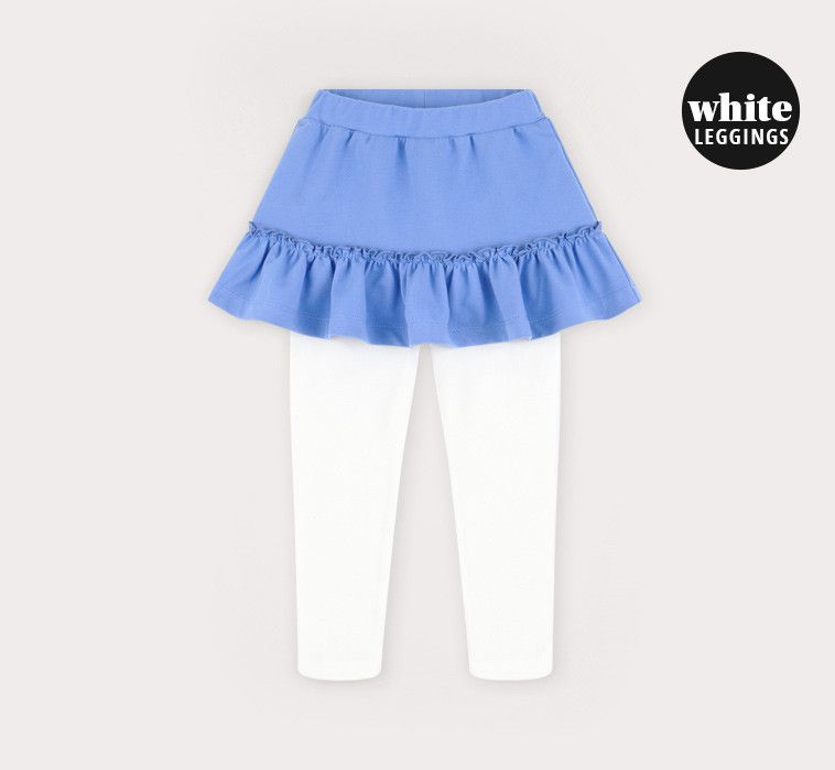 韓國 HEJMINI - 森林鳥荷葉邊內搭褲裙套裝-白