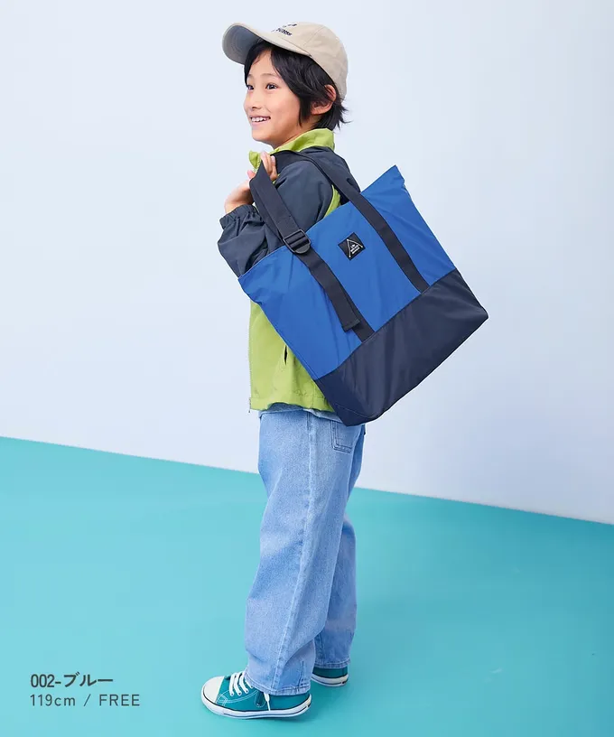 日本 devirock - 撞色輕量大方肩背上學提袋(背帶可調)-灰藍x可可 (33x42cm)