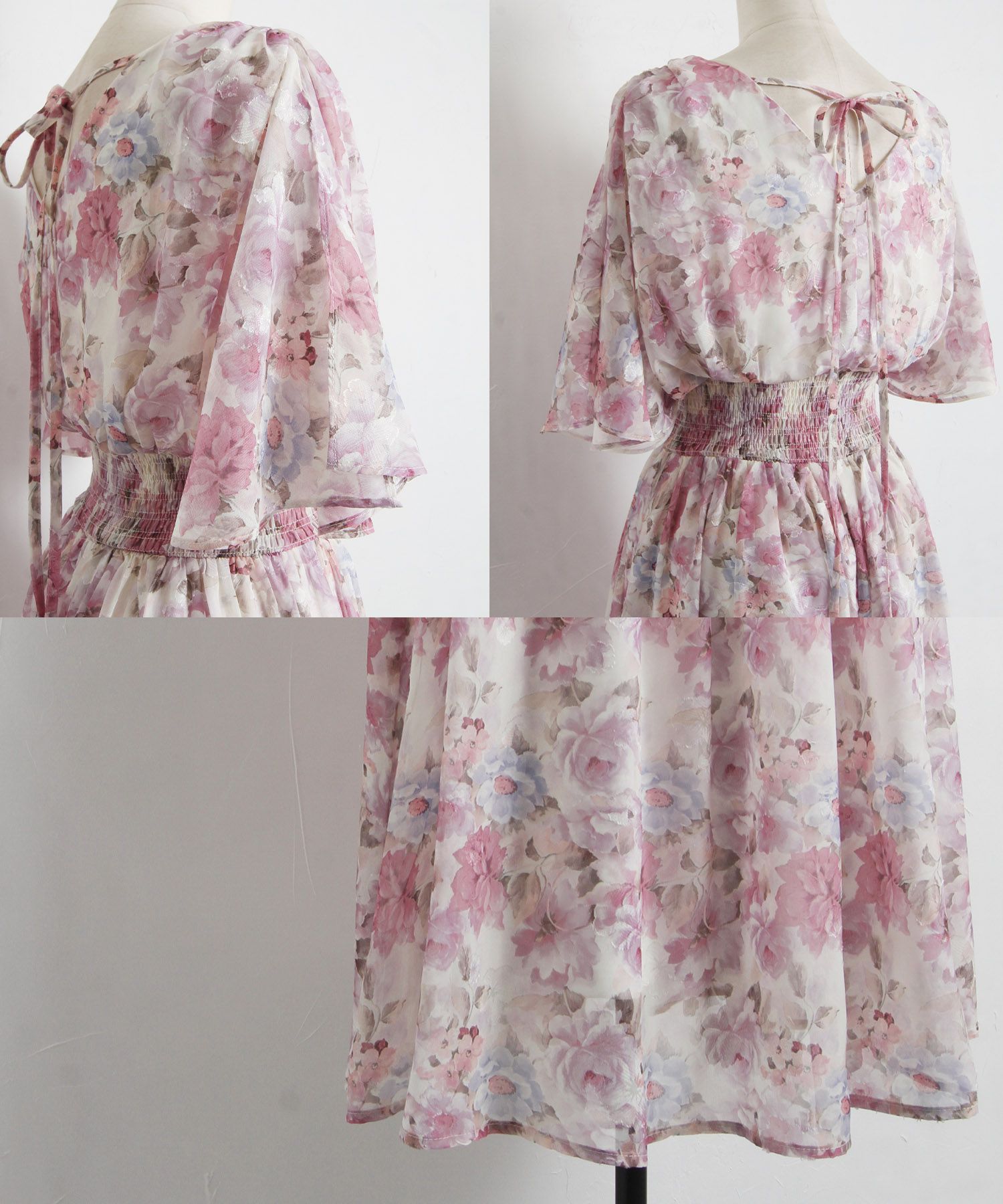 日本 tocco-closet - 後綁帶浪漫暈染碎花雪紡洋裝-水藍