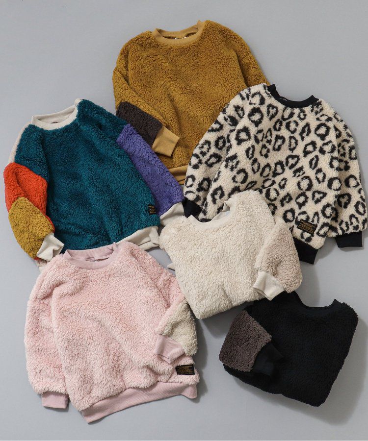 日本 BREEZE - 泰迪熊絨毛保暖長袖上衣-繽紛撞色