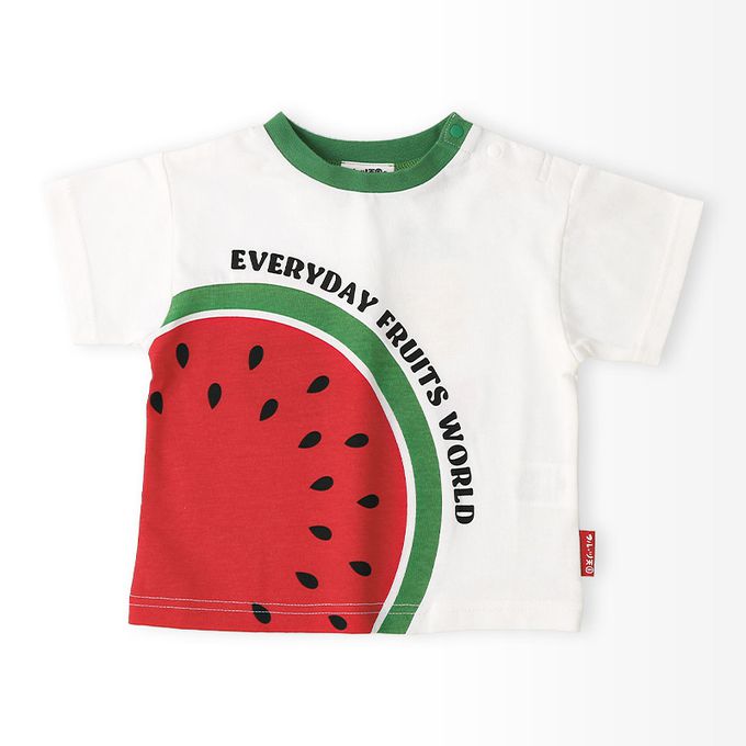 日本 ZOOLAND - 水果切片印花天竺棉短袖上衣-奇異果