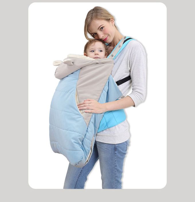 JoyNa - 嬰兒背帶保暖披風-藍色