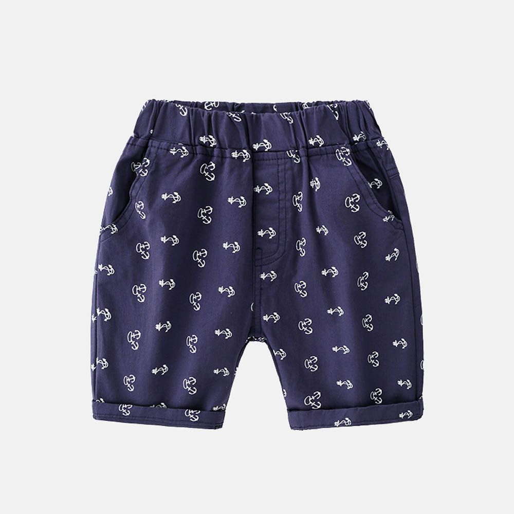 腰鬆緊休閒五分褲-船錨-藏青