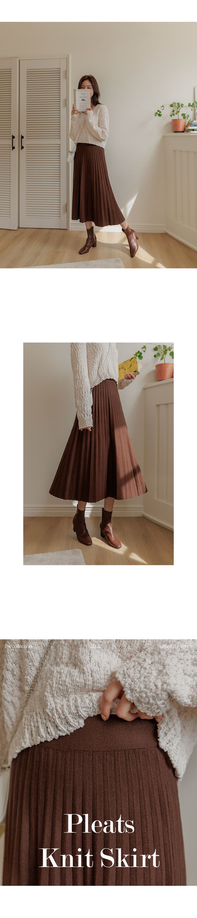 韓國 Urbantheroom - 優雅迷人百褶針織裙-象牙色 (Free)