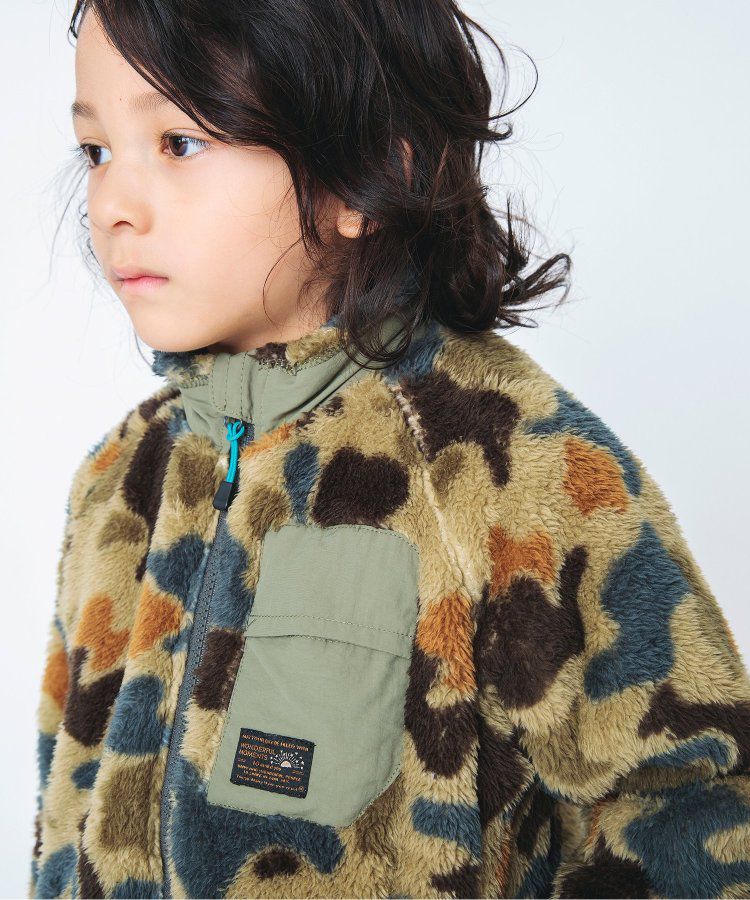 日本 BREEZE - 微立領泰迪熊保暖外套-迷彩-灰綠