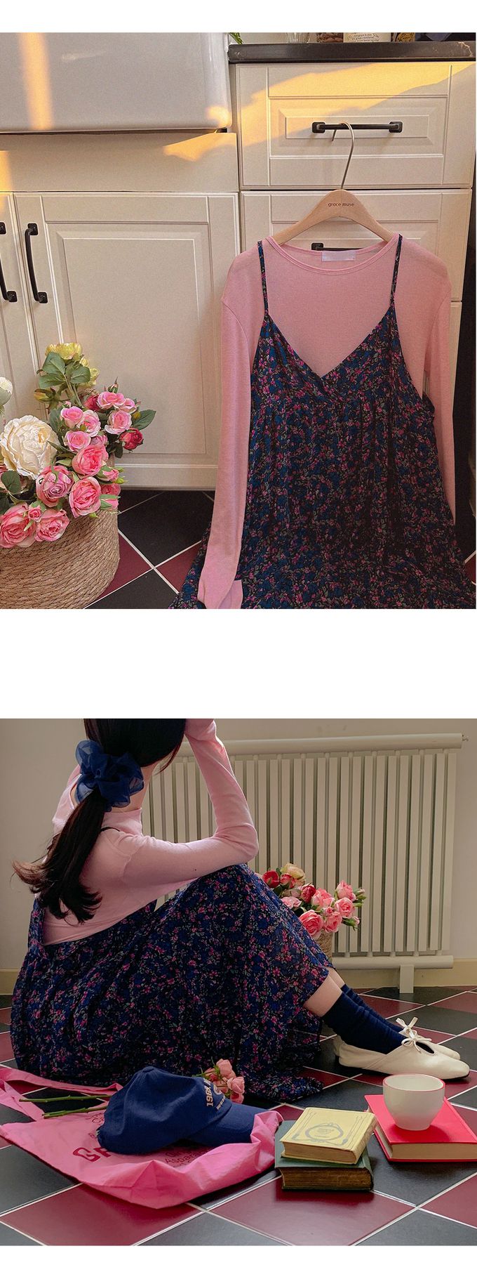 韓國女裝代購 - 搭配必備！極簡薄透長袖上衣-粉 (FREE)