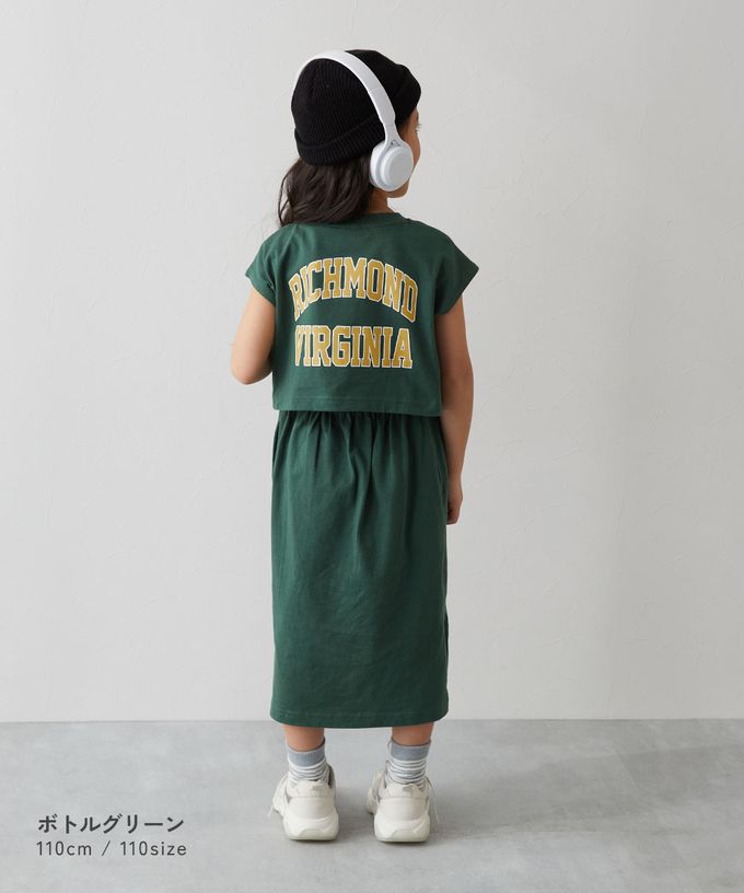 日本 devirock - 背後開口美式印花短袖洋裝-藍綠