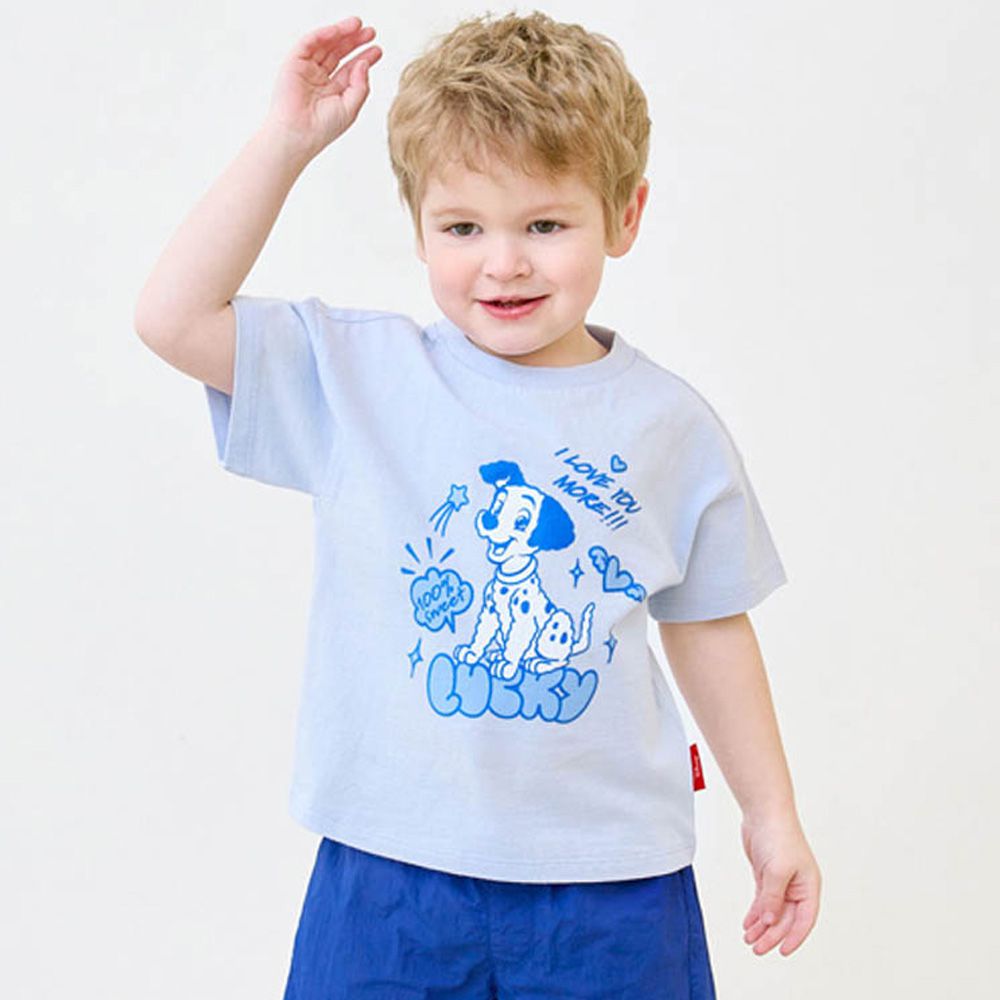 (聯名款)卡通狗狗愛意滿滿短袖上衣-藍