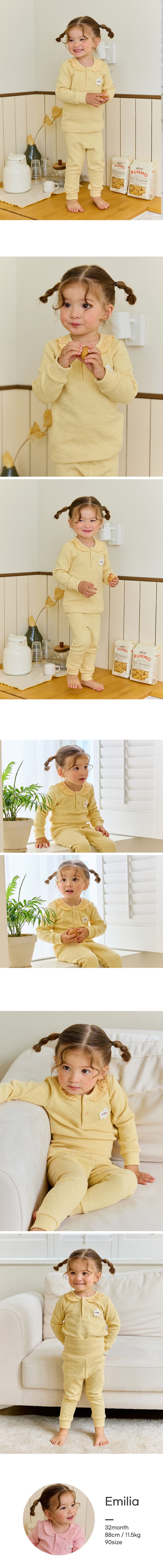 韓國 Cordi-i - 彈性腹卷睡衣套裝-荷葉領-黃