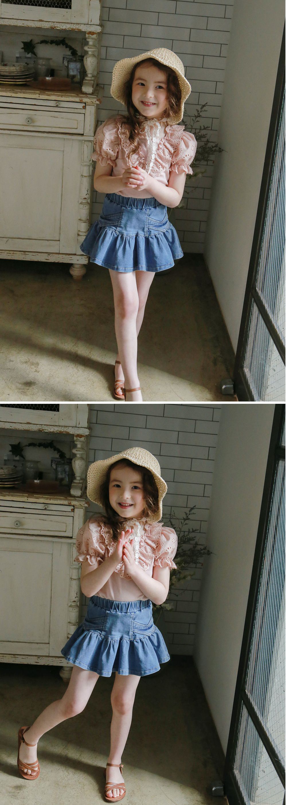 韓國 PuellaFLO - (現省50元)青春洋溢套裝-粉紅上衣X深藍裙