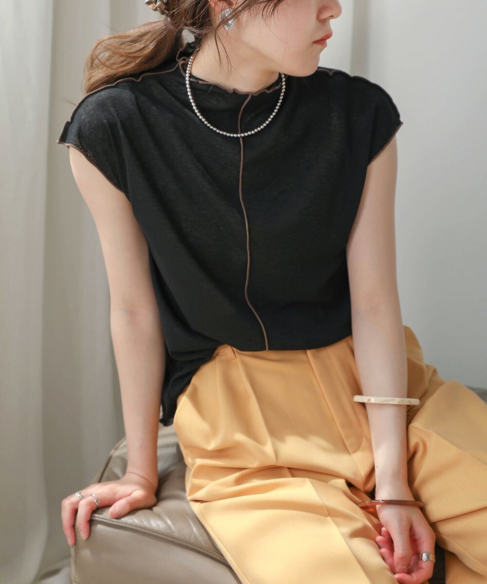 日本 Bab - 雲朵捲捲邊法式袖上衣-氣質杏