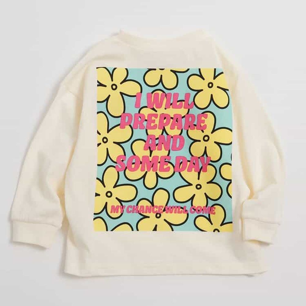 背後搶眼印花長袖上衣-花朵-白