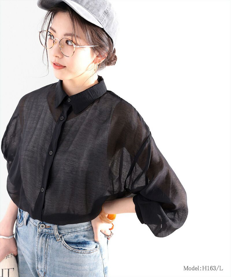 日本 Classical Elf - 百搭慵懶感透膚長袖襯衫-薰衣草