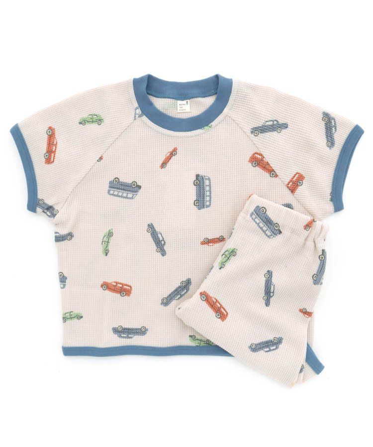 日本 apres les cours - 舒適華夫格短袖成套家居服-車車-灰藍