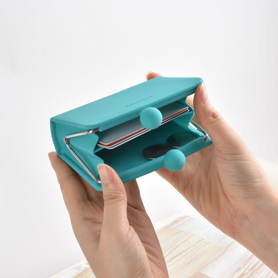 日本P+G design - 矽膠夾層口金短夾-綠松石