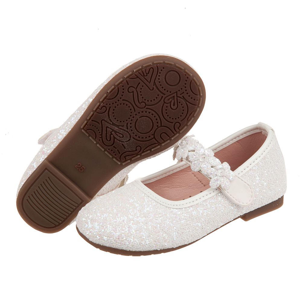 台灣製造 - 閃亮花舞白色兒童公主鞋