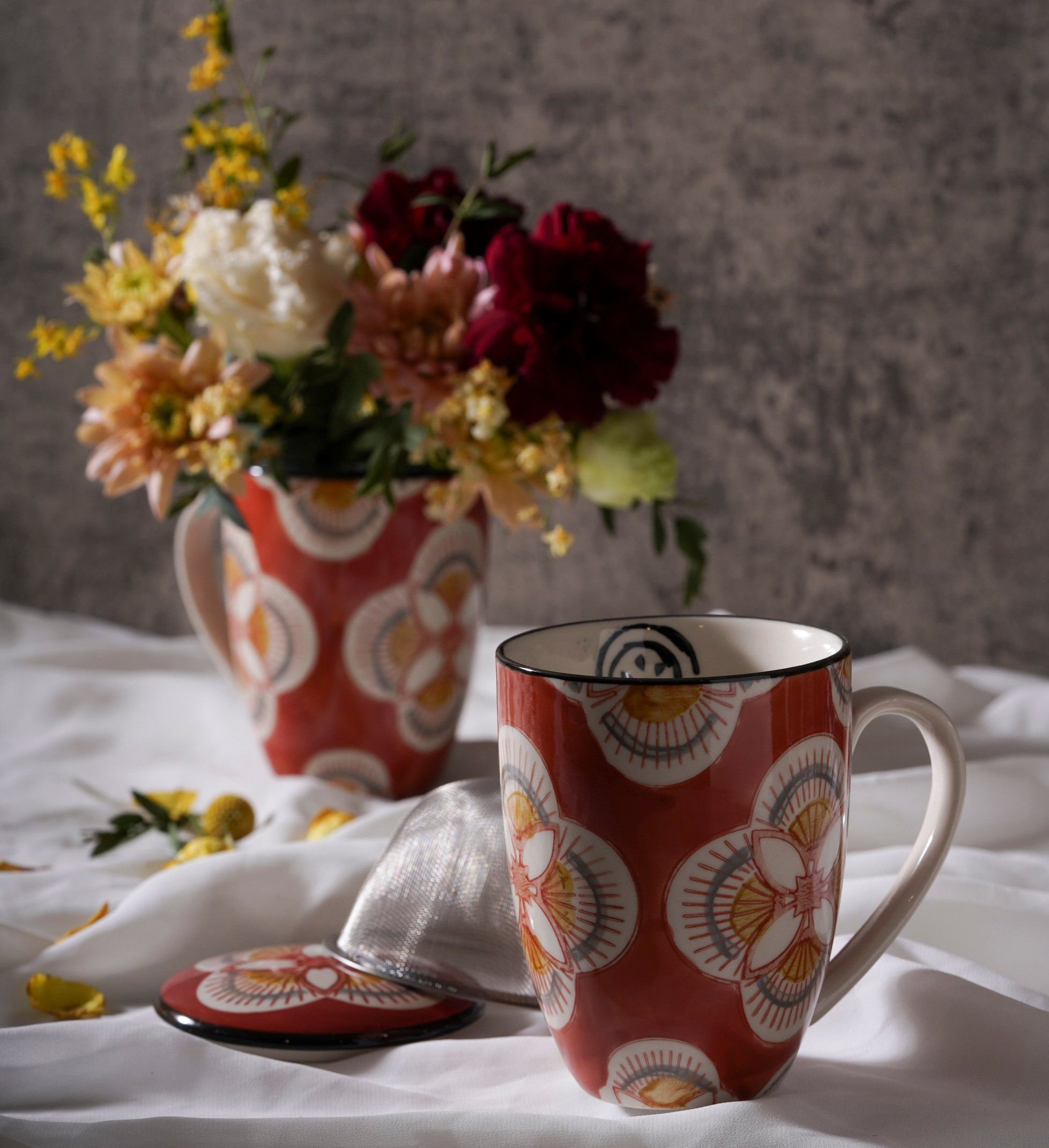 amadeus imany - 花磚蓋杯-紅雛菊-450ML