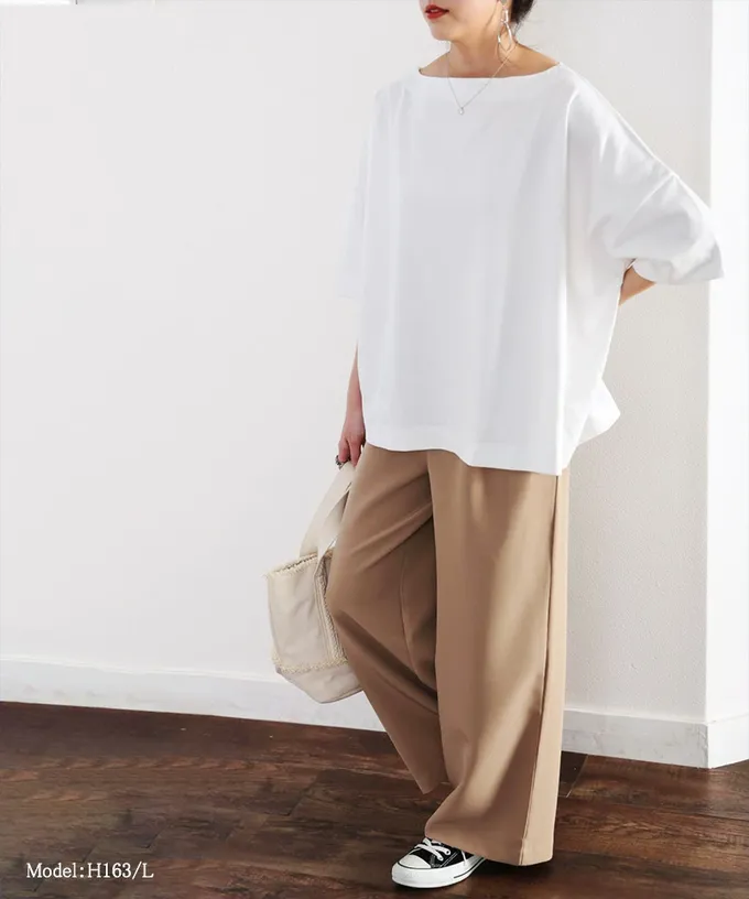 日本 Classical Elf - 船領顯瘦落肩五分袖上衣-摩卡