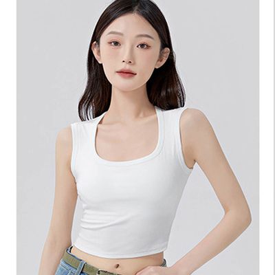 JS - 百搭南瓜領中短版BRA TOP/附罩杯上衣-白色