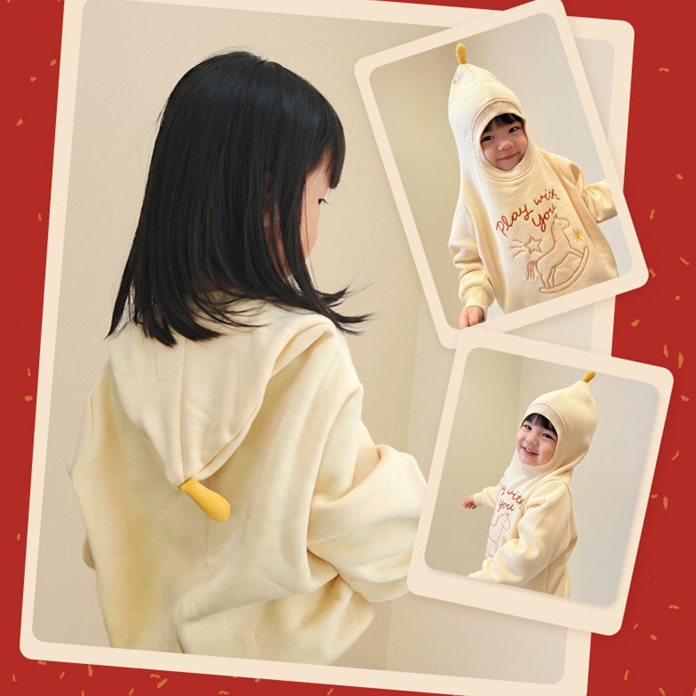 內刷絨立體尖帽長袖上衣-星光搖籃曲-米杏