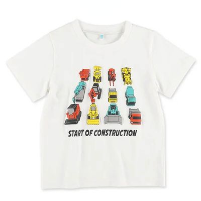 日本西松屋 - 立體印花短袖上衣-工程車車-白