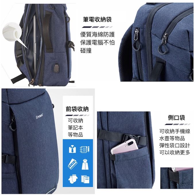 Heine 海恩 - Prowell 電腦包 筆電包 輕旅行後背包 旅行包 手提後背兩用包 (WIN-53167)-藍色-0.9kgs