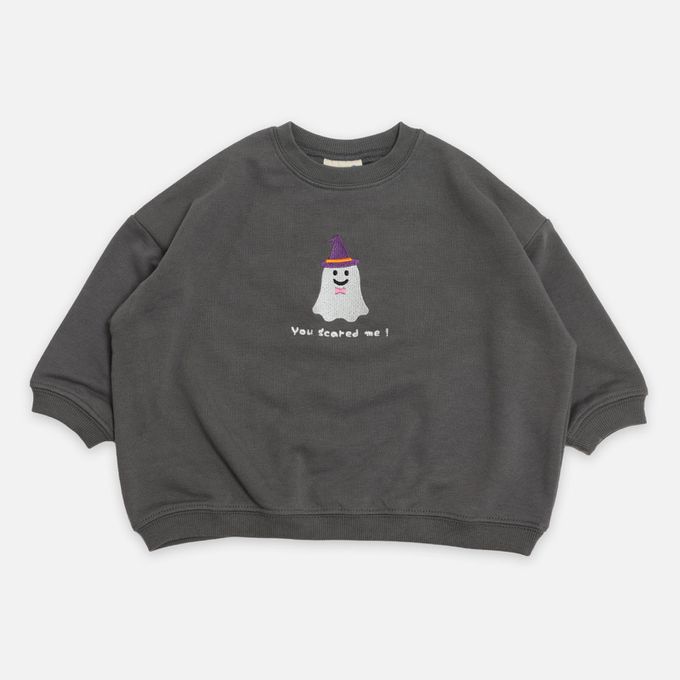 日本 Chil2 - 萬聖節可愛刺繡裏毛長袖上衣-黑貓-深紫