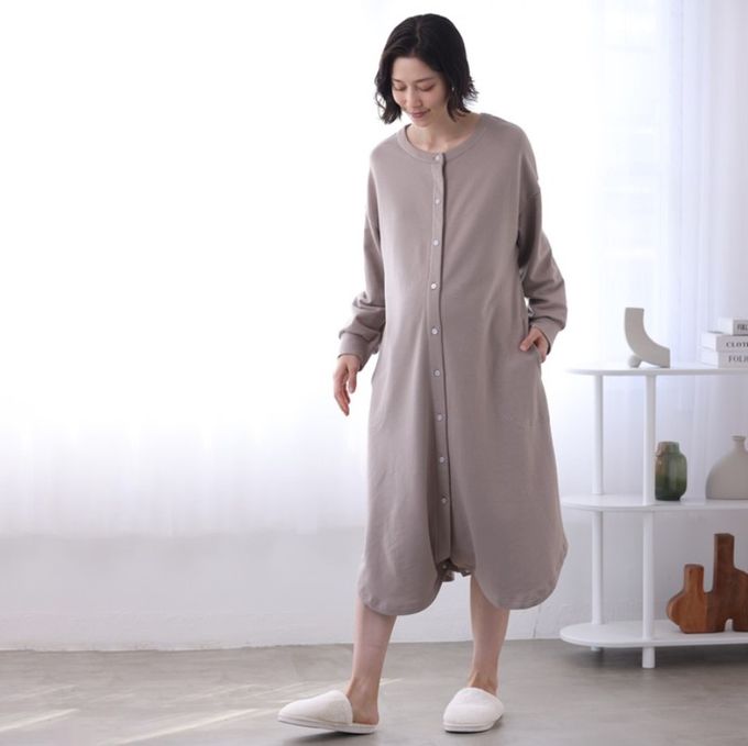 akachan honpo - 長袖彈性洋裝-防止裙擺上翻設計-摩卡色 (M~L)