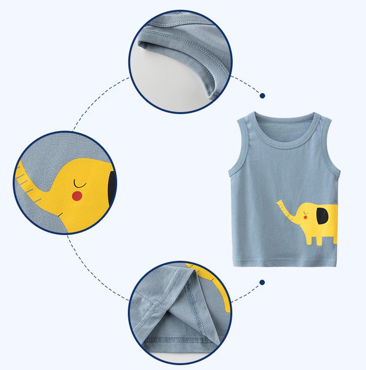 純棉無袖背心上衣-童趣大象-水藍色