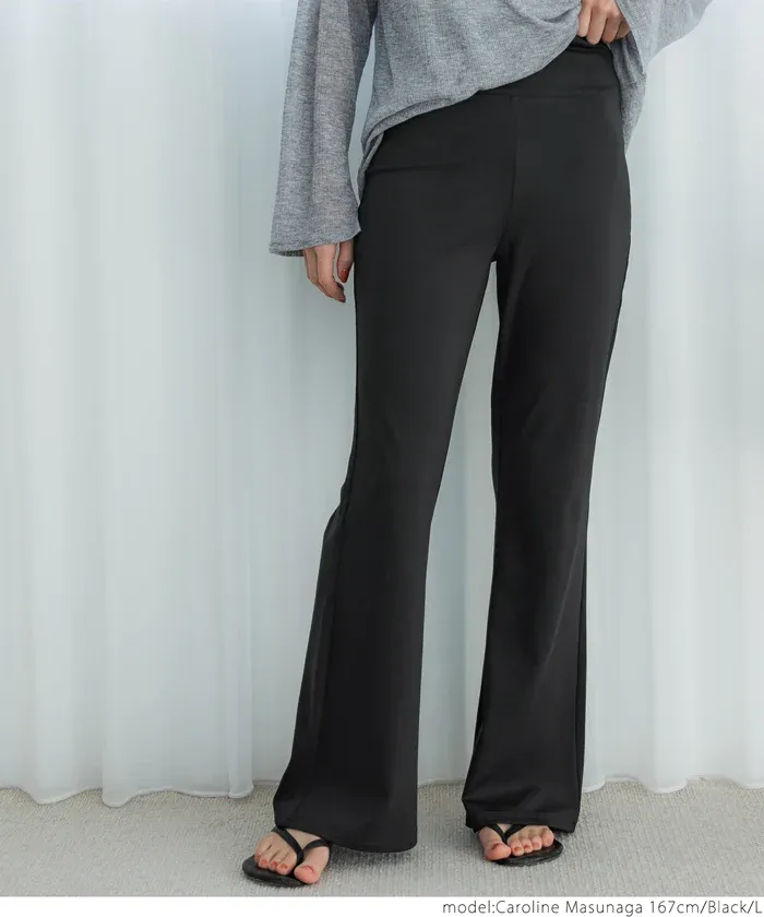 日本 COCA - 速乾彈性美腿喇叭褲-黑