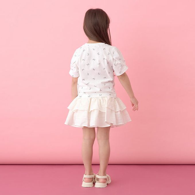 日本 Lycee mine - 純棉滿版印花打褶泡泡袖上衣-點點-炭灰