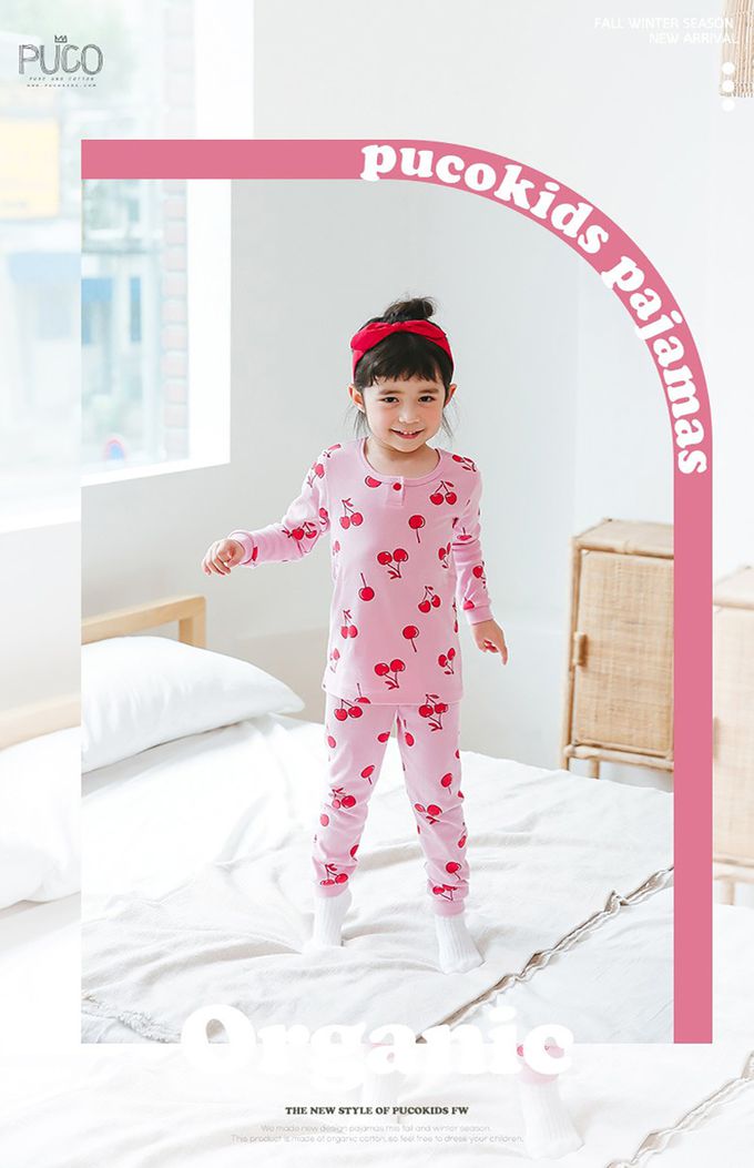 正韓 Puco - 超優質嬰幼兒/兒童長袖100% 有機純棉家居服/睡衣-甜蜜櫻桃