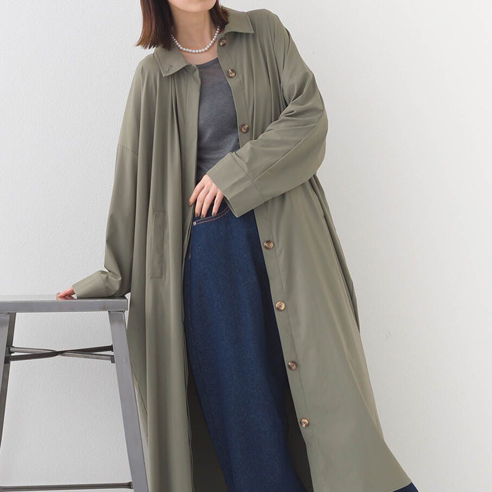 防撕裂耐穿率性質感尼龍長版大衣-軍綠