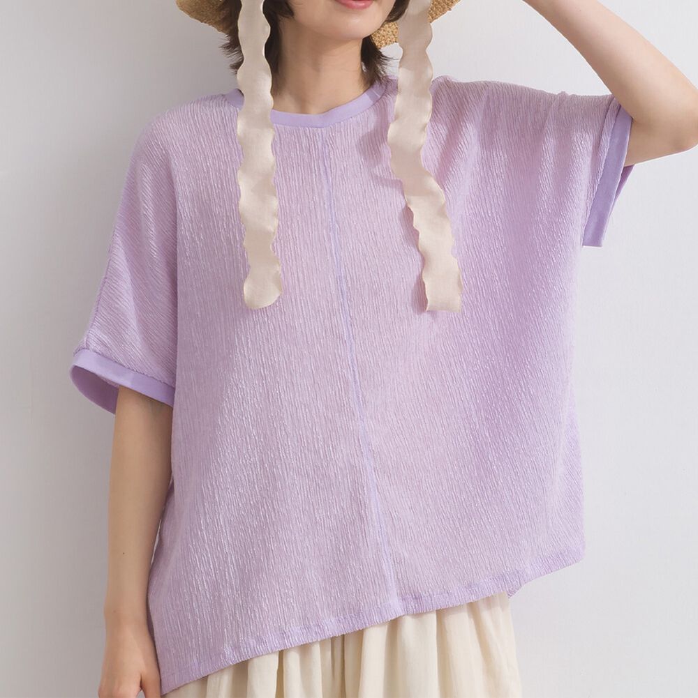 嫘縈混紡細緻羅紋圓領短袖上衣-薰衣草