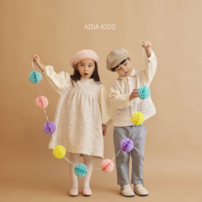 韓國 AIDA - 鬆緊腰純色直筒長褲-天藍