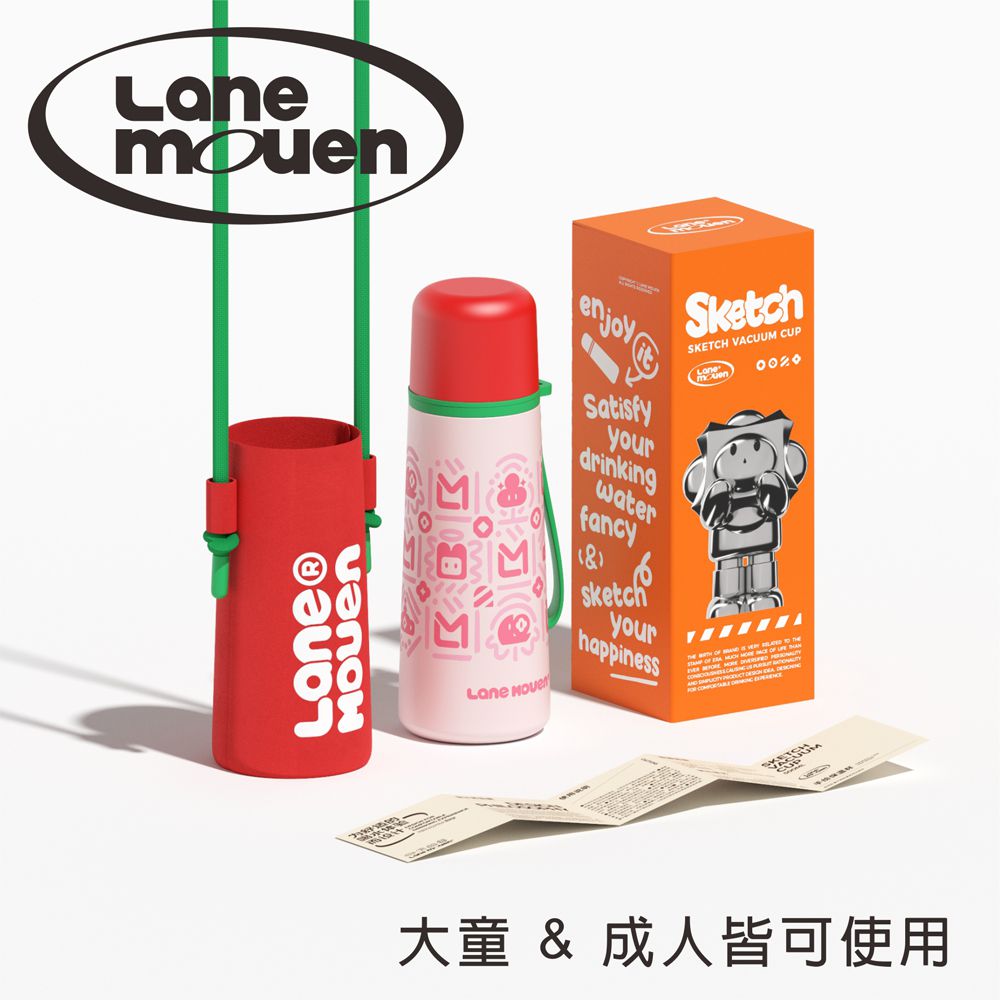 lane mouen - 手繪不鏽鋼保溫杯-直飲&上蓋杯 (粉_500ml)-500ml / 300克重