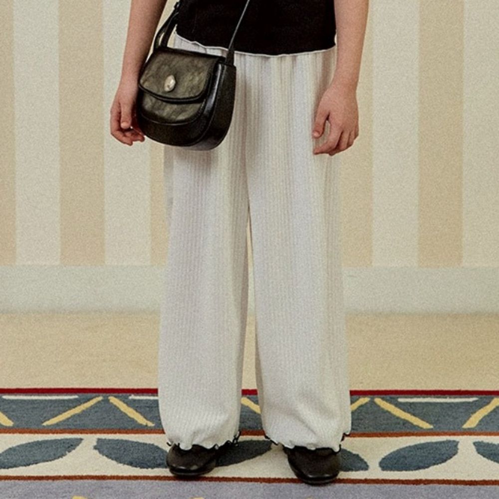 W.S.B. 鬆緊腰寬鬆飄逸木耳邊長褲-白