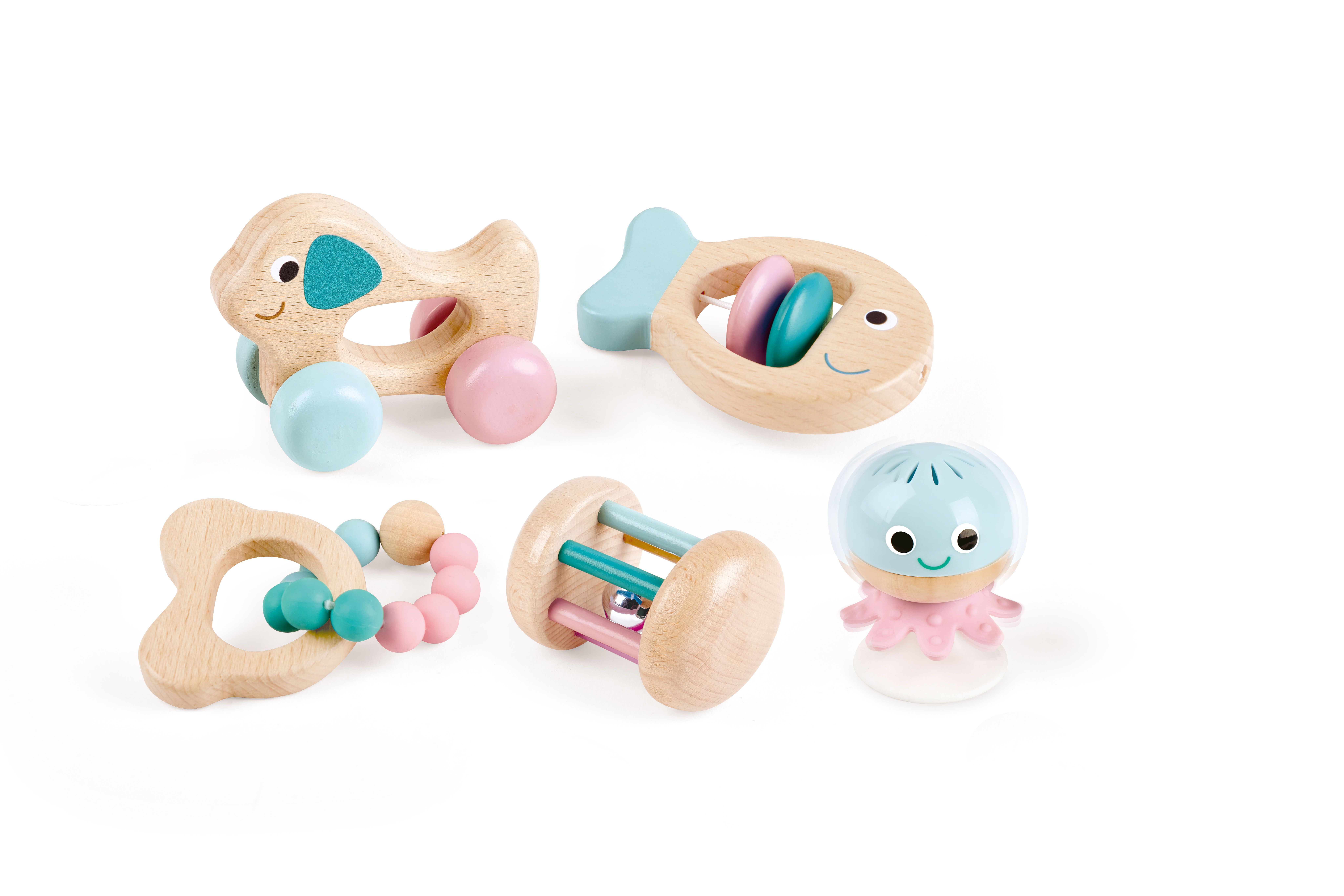 德國 Hape - 嬰幼兒安撫搖鈴五件組