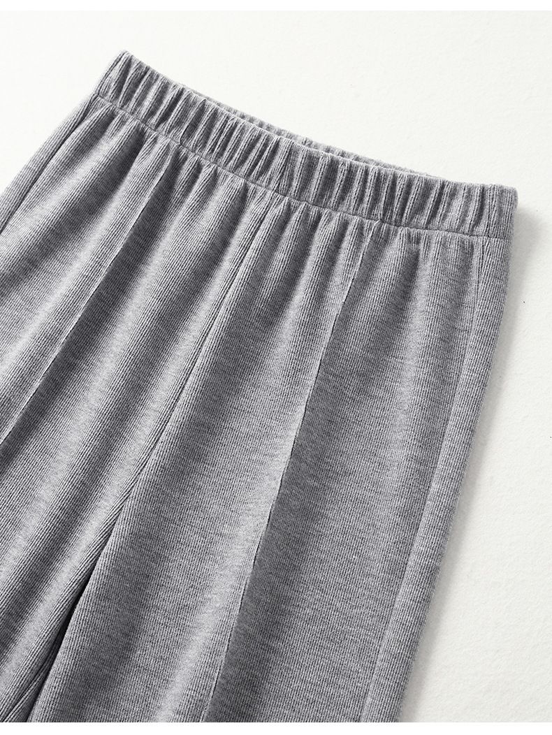 高腰直筒垂墜感闊腿長褲-灰色