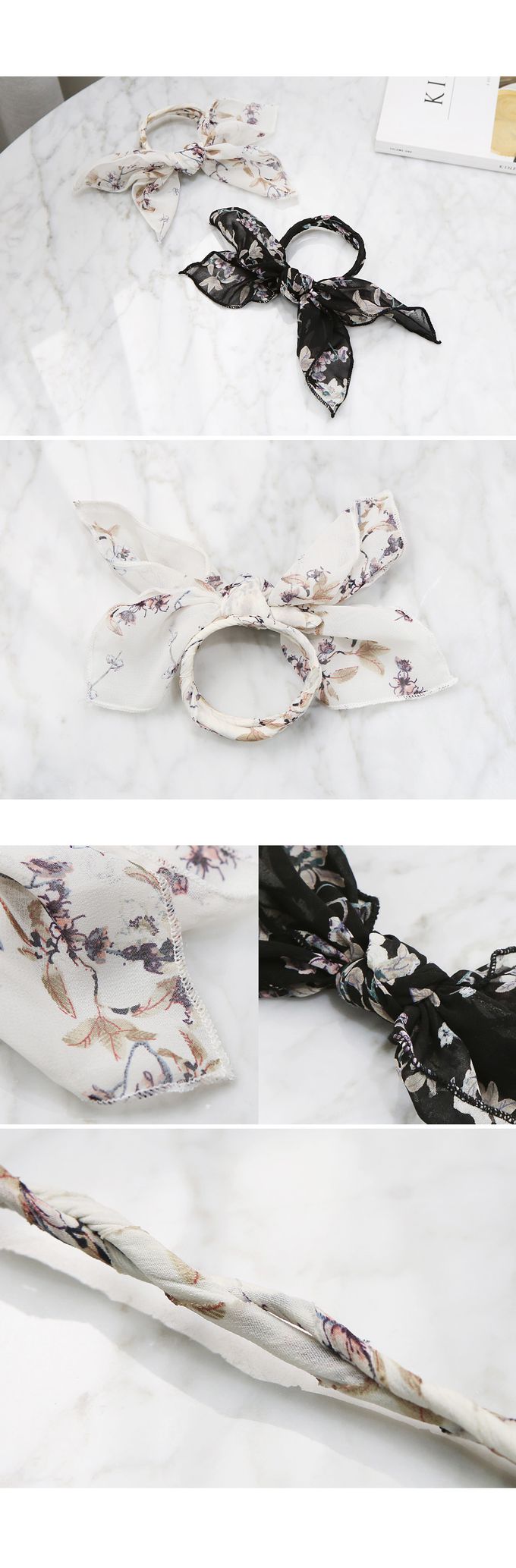 韓國 Soo&Soo - 高雅印花蝴蝶結盤頭髮飾-深藍