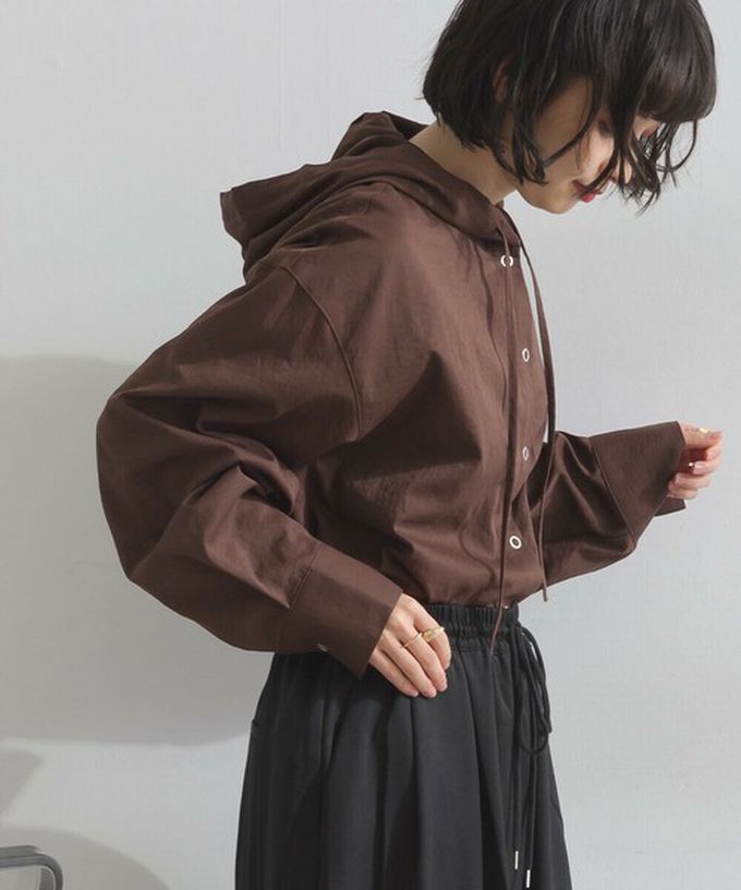 日本 ELENCARE DUE - 復古風磨毛寬版連帽長袖襯衫-灰杏