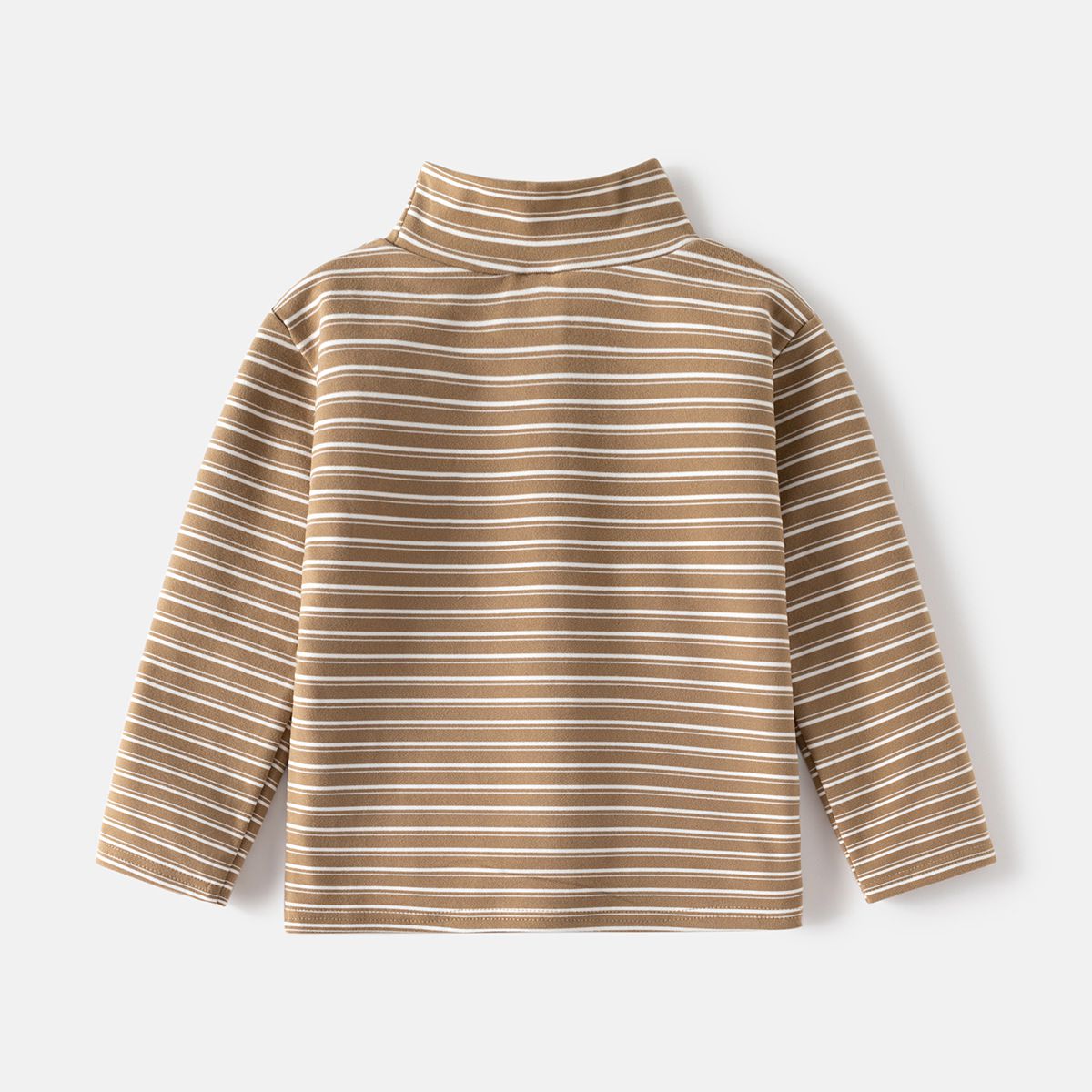 WELLKIDS - 德絨高領條紋長袖上衣/打底衫-黑色